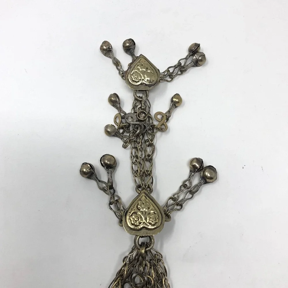 Tribal Amulet Pendant Box Jacket Closure Silver Brass Tone Blue Stone‎